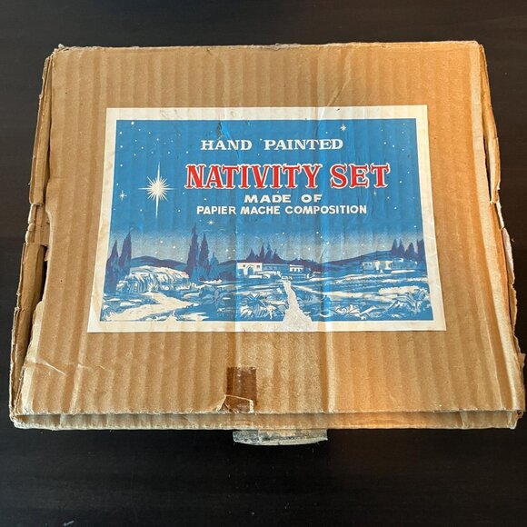 Vintage Norcrest Christmas Nativity Set Hand Painted Paper Maché Wood Structure - Picture 7 of 9
